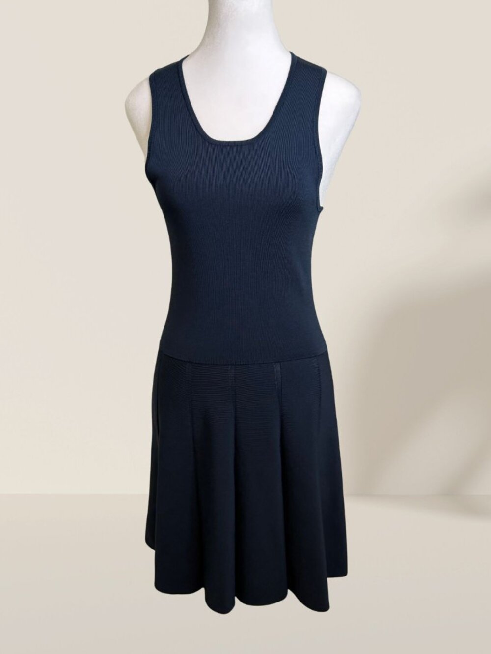 Parker Navy Ivory Color Block Knit Drop Waist Dress Size XS | Sleeveless Flare